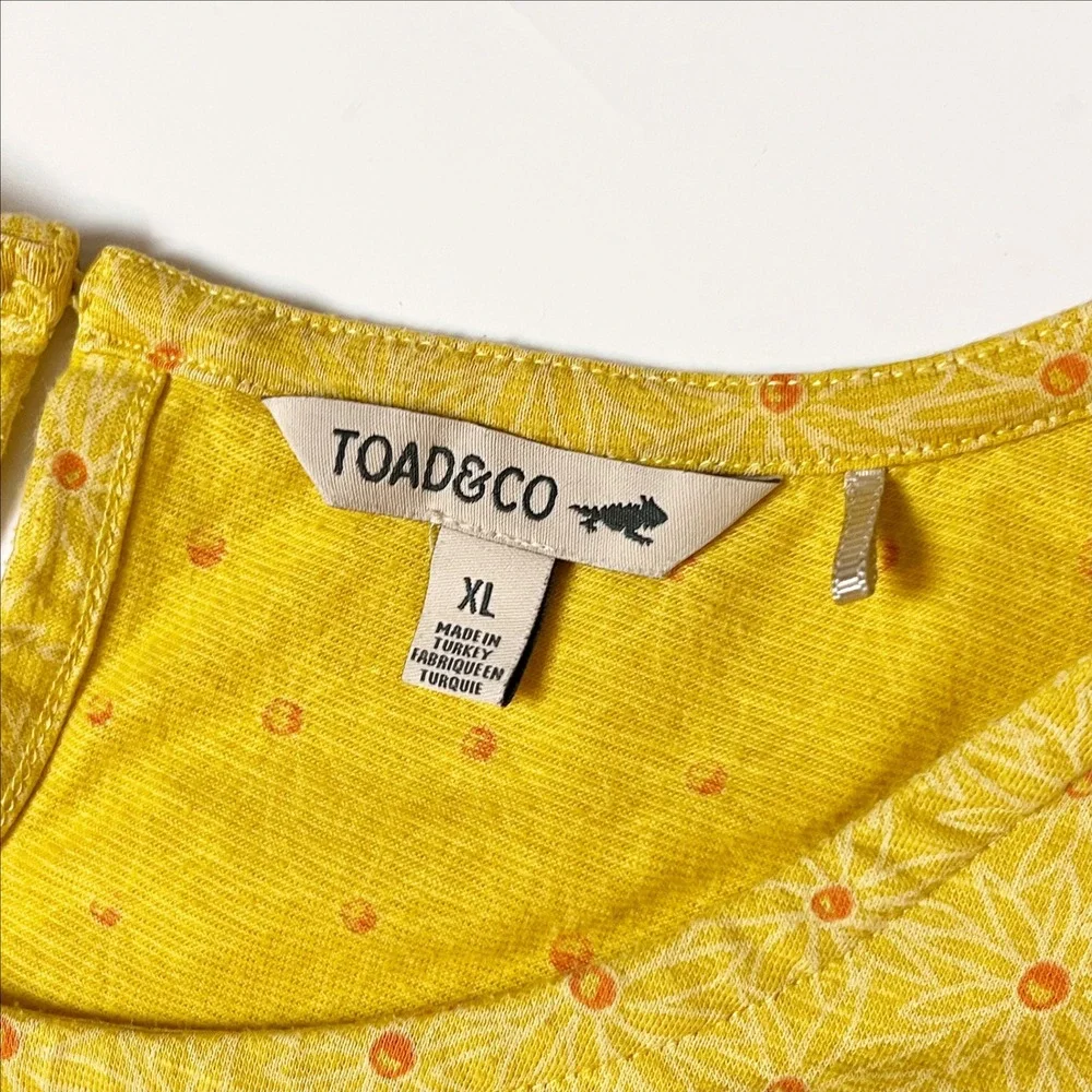 Toad & Co Laurel Dress XL yellow daisy floral short sleeve casual puffed sleeves